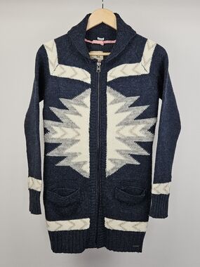 Triple Five Soul Aztec Cardigan Sweater Zip Wool Blend Southwestern Boho Small